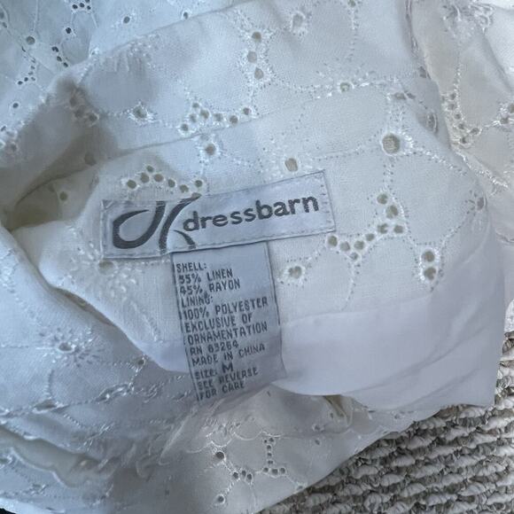 Dressbarn Blazer Jacket size Medium White Linen Eyelet Wedding Summer Church - Picture 9 of 9